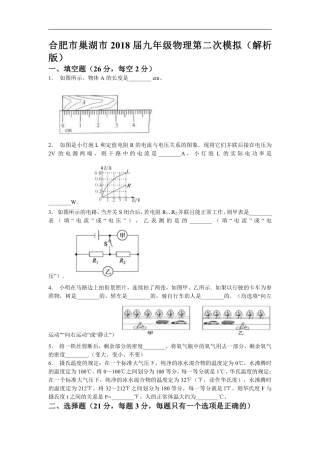 2018安徽合肥巢湖市九年级第二次模拟物理试卷（含解析）.pdf