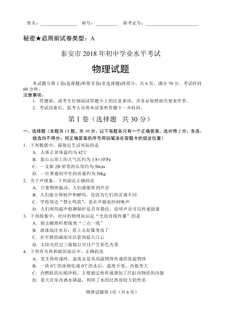 2018年泰安中考物理试题及其答案.pdf