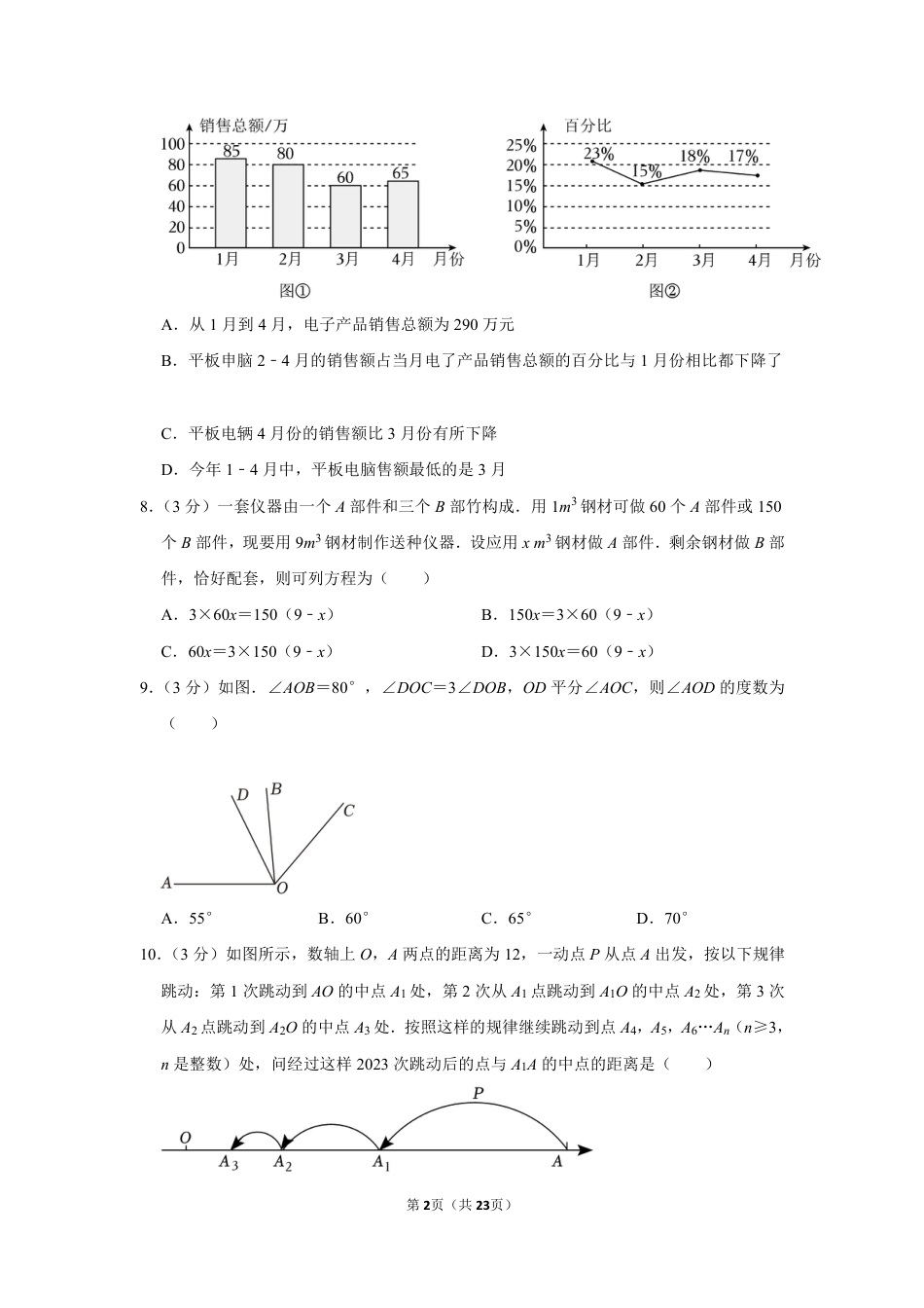 2023-2024学年河南省郑州四中七年级(上)期末数学模拟试卷(含解析).pdf_第2页
