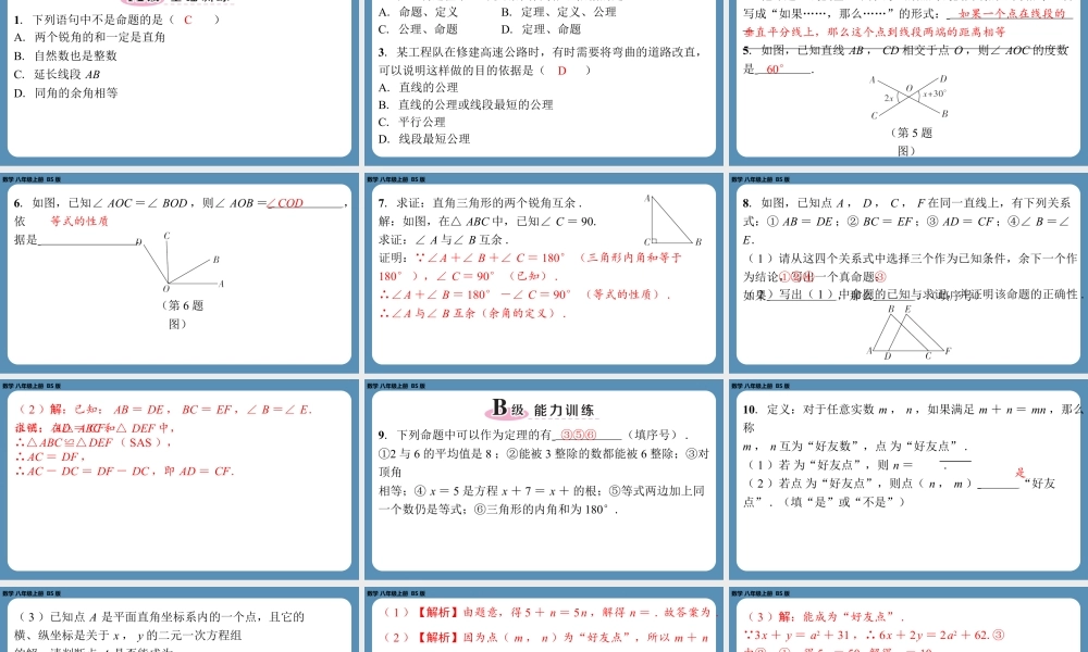 2024-2025学年度北师版八上数学7.2定义与命题(第二课时)【课外培优课件】.pptx