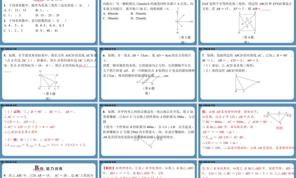 2024-2025学年度北师版八上数学-期末复习一(第一章勾股定理)【课外培优课件】.pptx