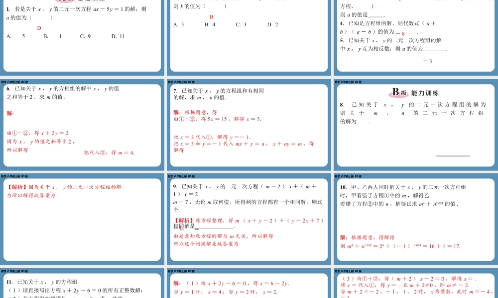 2024-2025学年度北师版八上数学-专题7-二元一次方程组中的参数问题【课外培优课件】.pptx