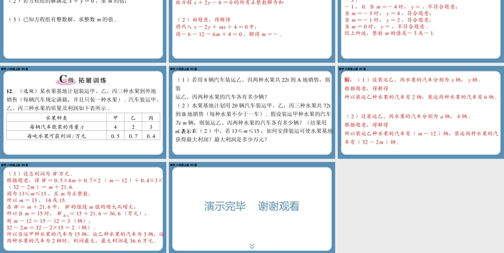 2024-2025学年度北师版八上数学-专题7-二元一次方程组中的参数问题【课外培优课件】.pptx