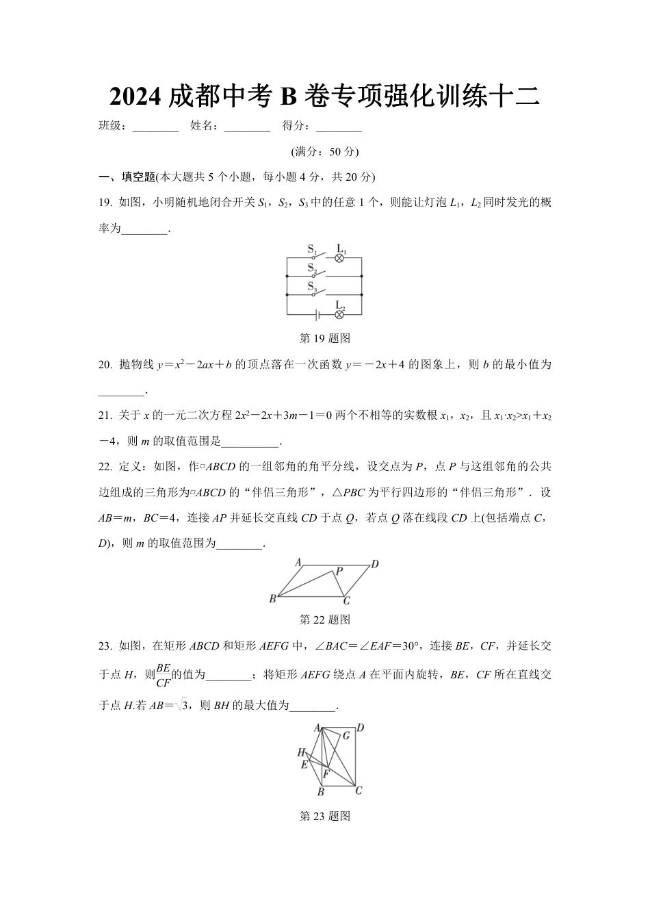 2024成都中考数学B卷专项强化训练十二 (含答案).pdf_第1页