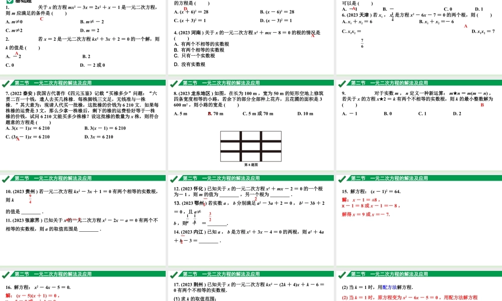 2024成都中考数学第一轮专题复习之第二章 第二节 一元二次方程的解法及应用 练习课件.pptx