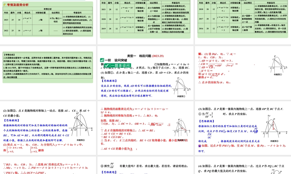 2024成都中考数学第一轮专题复习之第三章 微专题 二次函数综合题 类型一~二 教学课件.pptx