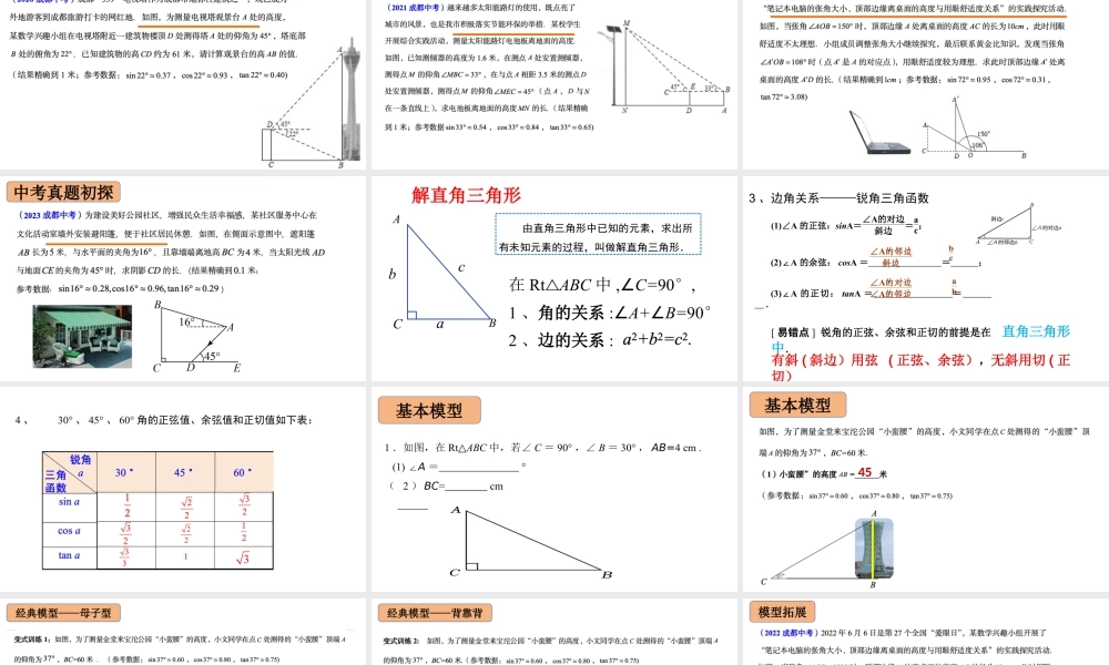 2024成都中考数学一轮复习 锐角三角函数的应用(课件).pptx