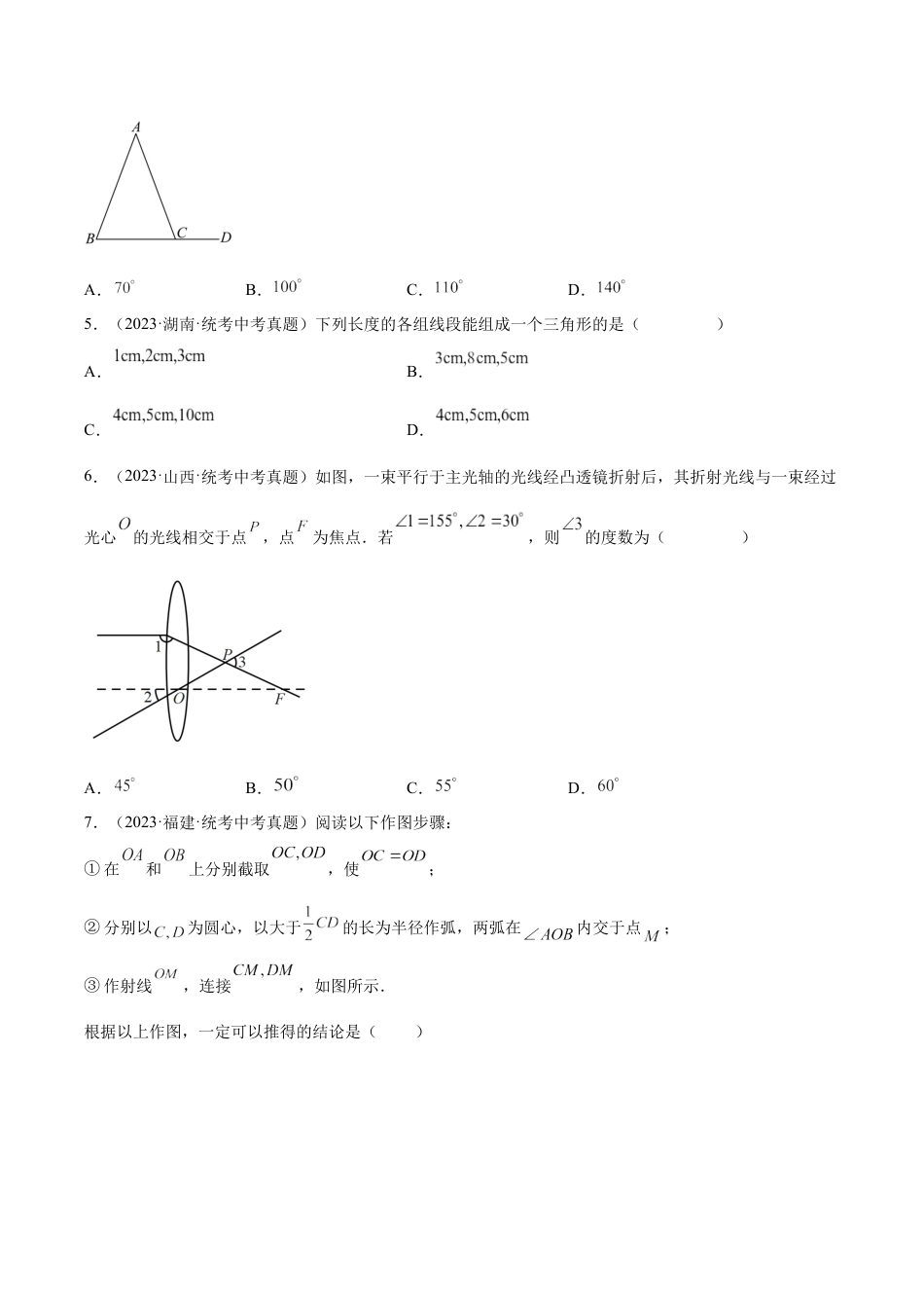 2024成都中考数学一轮复习专题 三角形及全等三角形 (含解析).docx_第2页