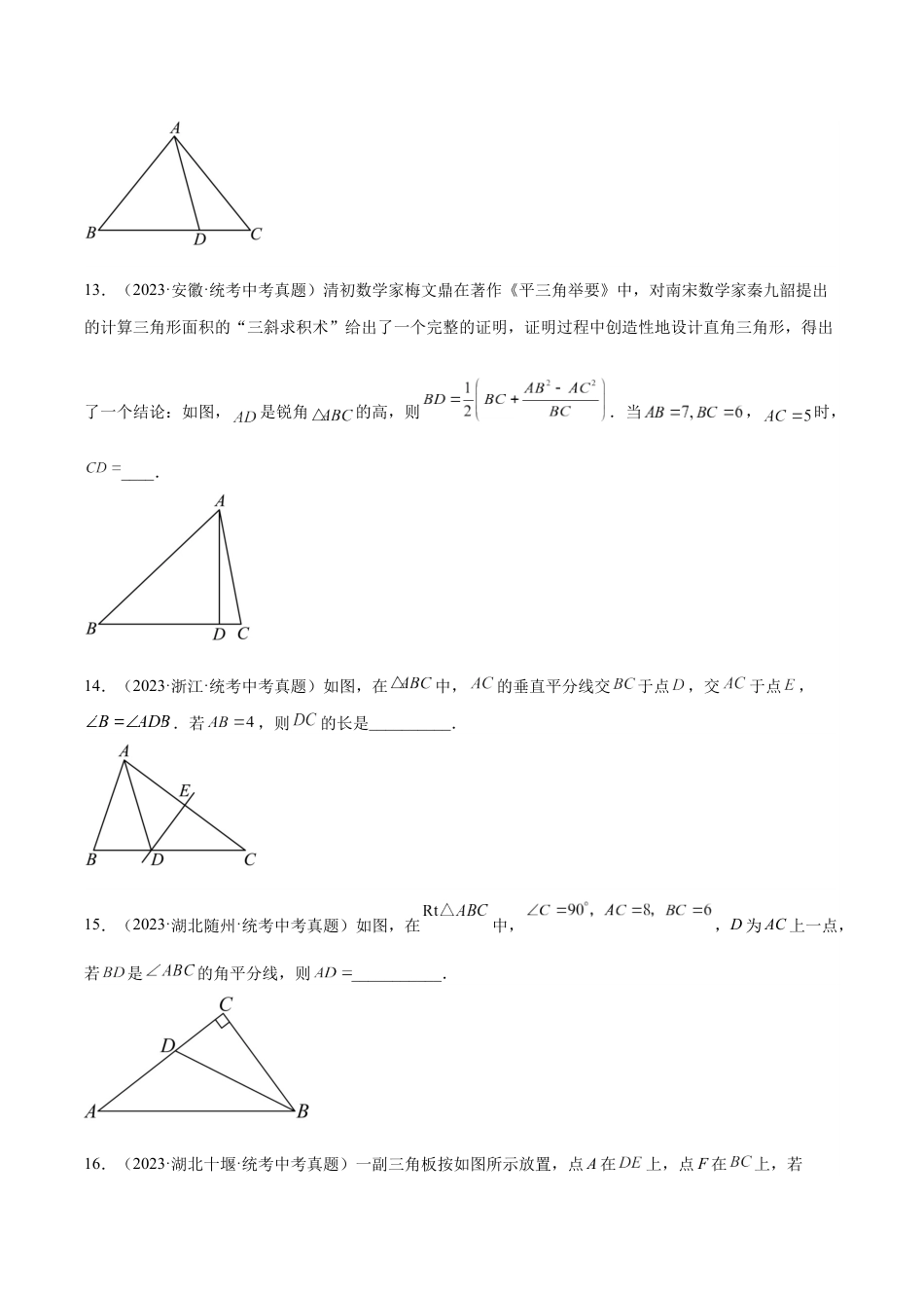2024成都中考数学一轮复习专题 三角形及全等三角形 (含解析).docx_第4页