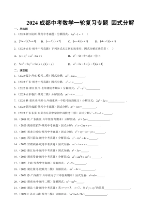 2024成都中考数学一轮复习专题 因式分解 (含解析).pdf