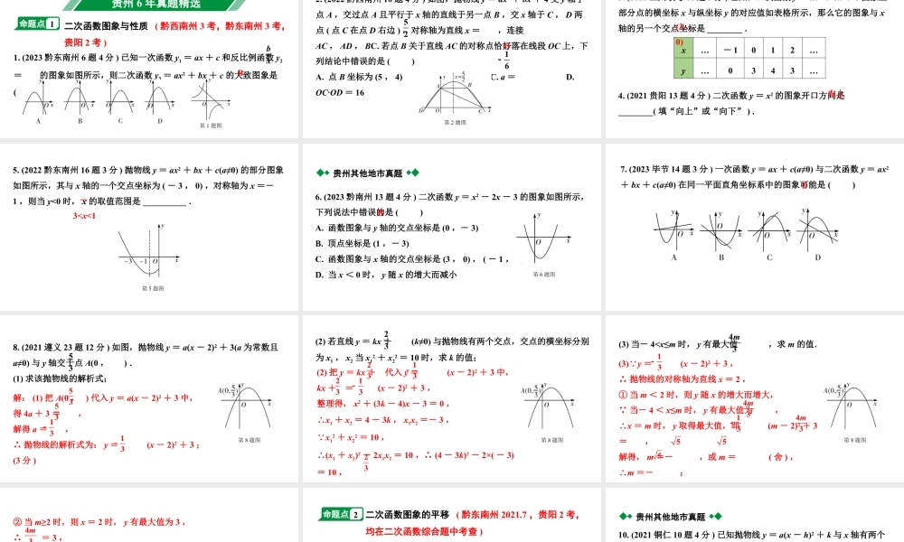 2024贵州中考数学一轮知识点复习 第15讲 二次函数的图象与性质（课件）.pptx