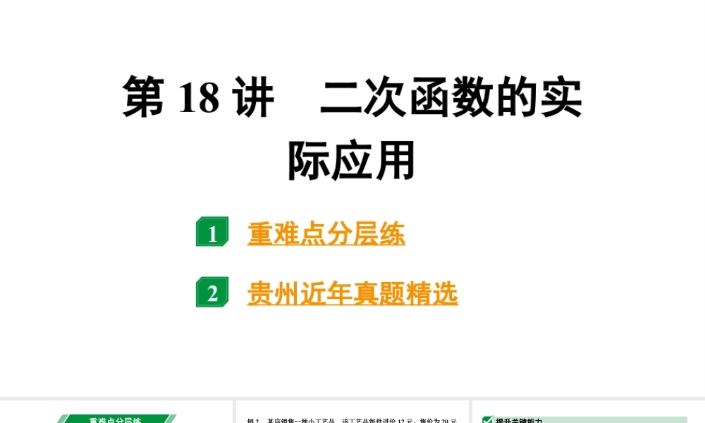 2024贵州中考数学一轮知识点复习 第18讲 二次函数的实际应用(课件).pptx