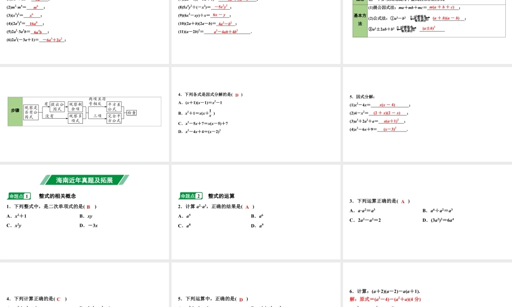 2024海南中考数学二轮重点专题研究 第4课时 整式与因式分解(课件).pptx