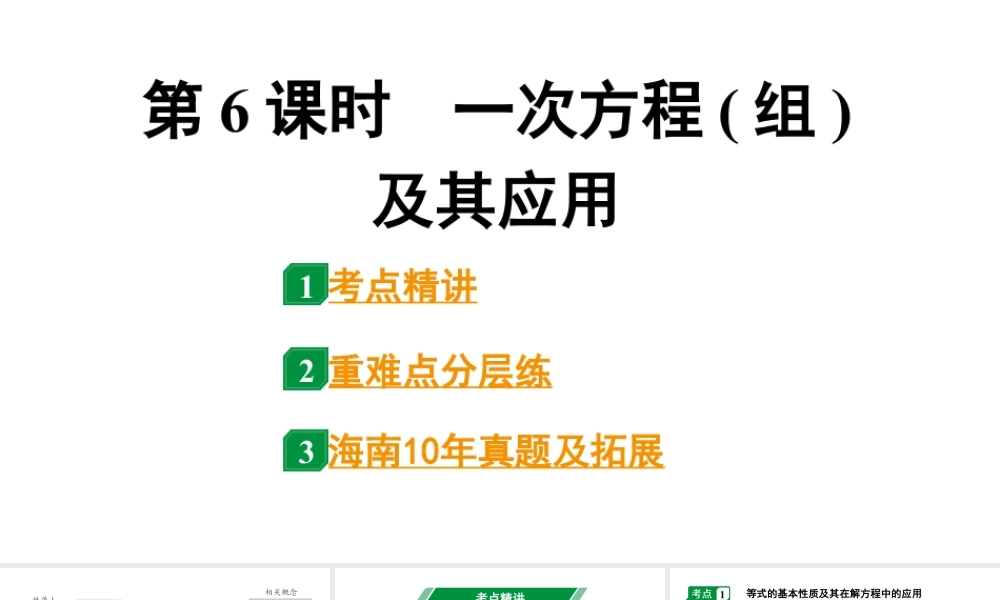 2024海南中考数学二轮重点专题研究 第6课时 一次方程(组)及其应用(课件).pptx