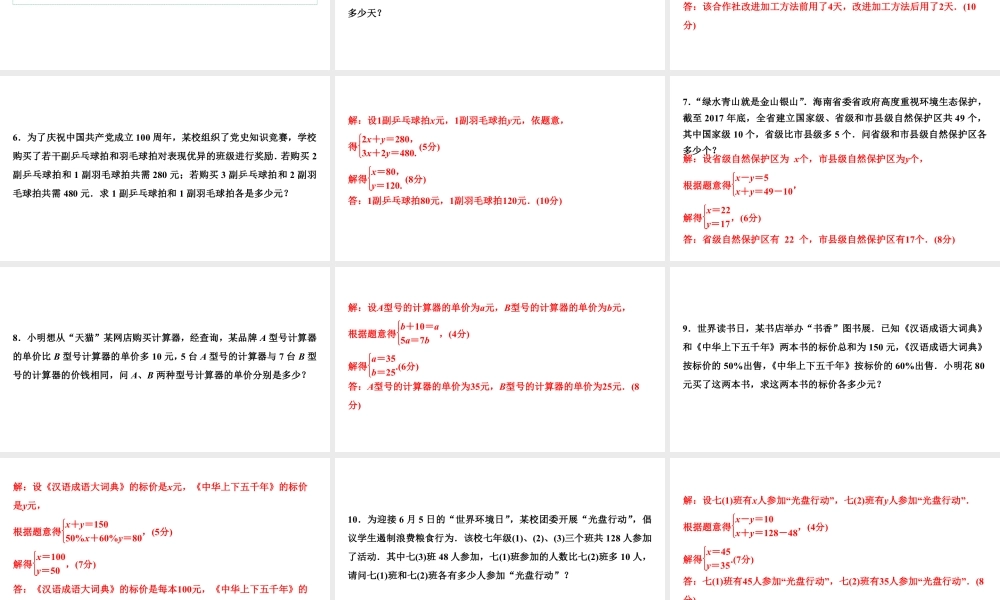 2024海南中考数学二轮重点专题研究 第6课时 一次方程(组)及其应用(课件).pptx