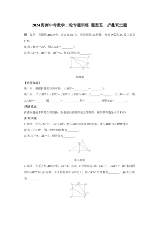 2024海南中考数学二轮专题训练 题型五  折叠双空题  (含答案).docx