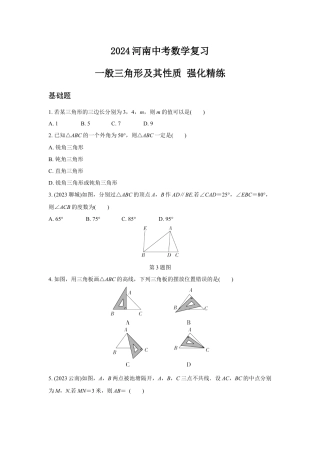 2024河南中考数学复习 一般三角形及其性质 强化精练 (含答案).docx