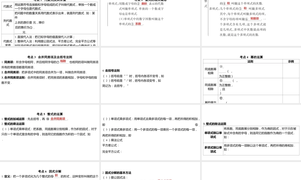 2024河南中考数学一轮知识点复习专题 代数式与整式 课件.pptx