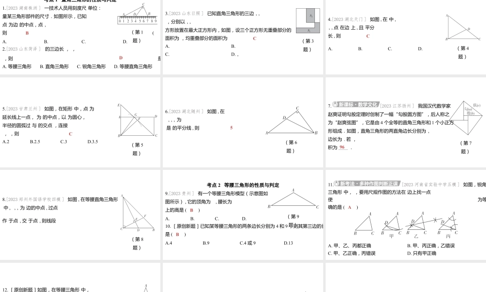 2024河南中考数学一轮知识点训练复习专题 特殊三角形及其性质 (课件).pptx
