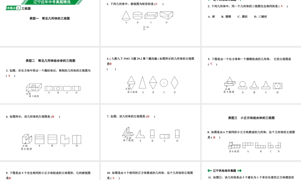 2024辽宁中考数学二轮中考考点研究 7.2 视图与投影 (课件).pptx