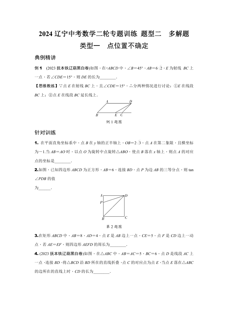 2024辽宁中考数学二轮专题训练 题型二 多解题 (含答案).pdf_第1页