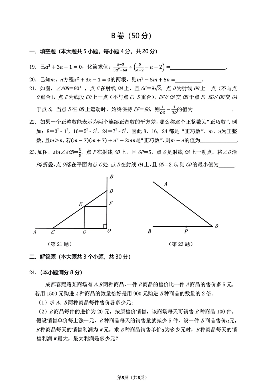 2024年成都嘉祥学校中考数学三模试卷（无答案）.pdf_第5页
