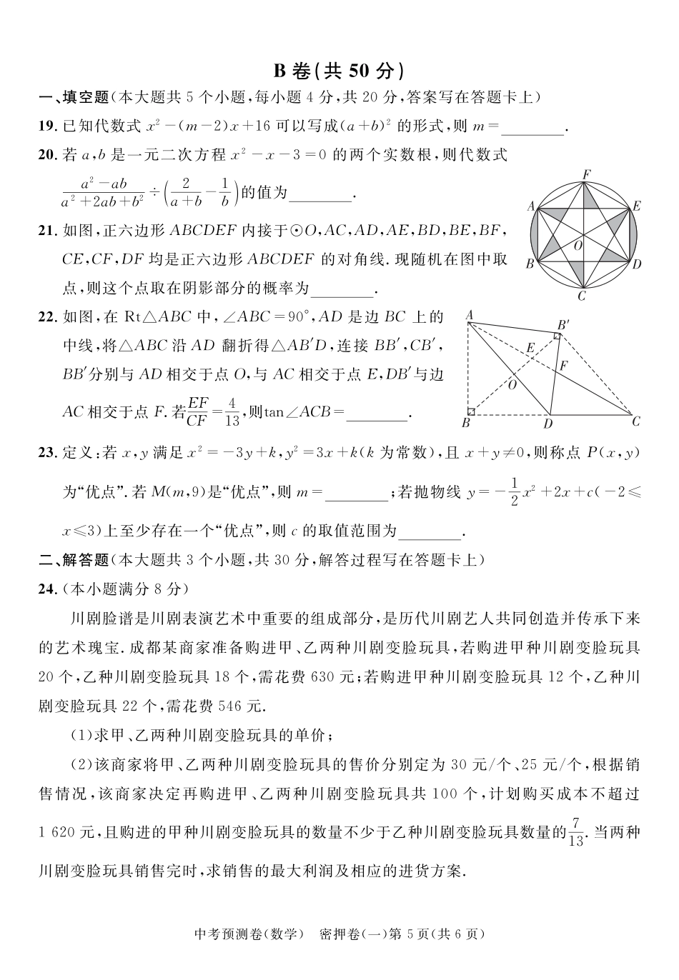 2024年成都中考数学预测卷密押卷（无答案）.pdf_第5页