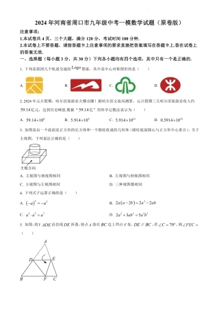 2024年河南省周口市九年级中考一模数学试题（含解析）.pdf