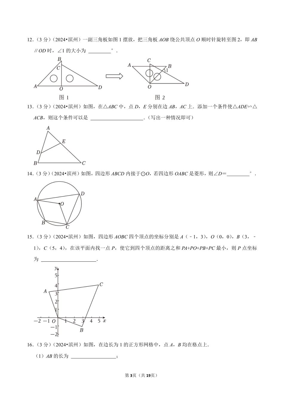 2024年山东省滨州市中考数学试卷(含详细解析).pdf_第3页
