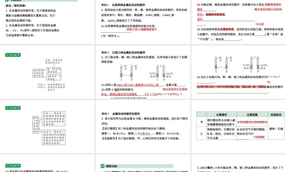 2024福建中考化学二轮复习微专题 金属活动性顺序的验证与探究(课件).pptx
