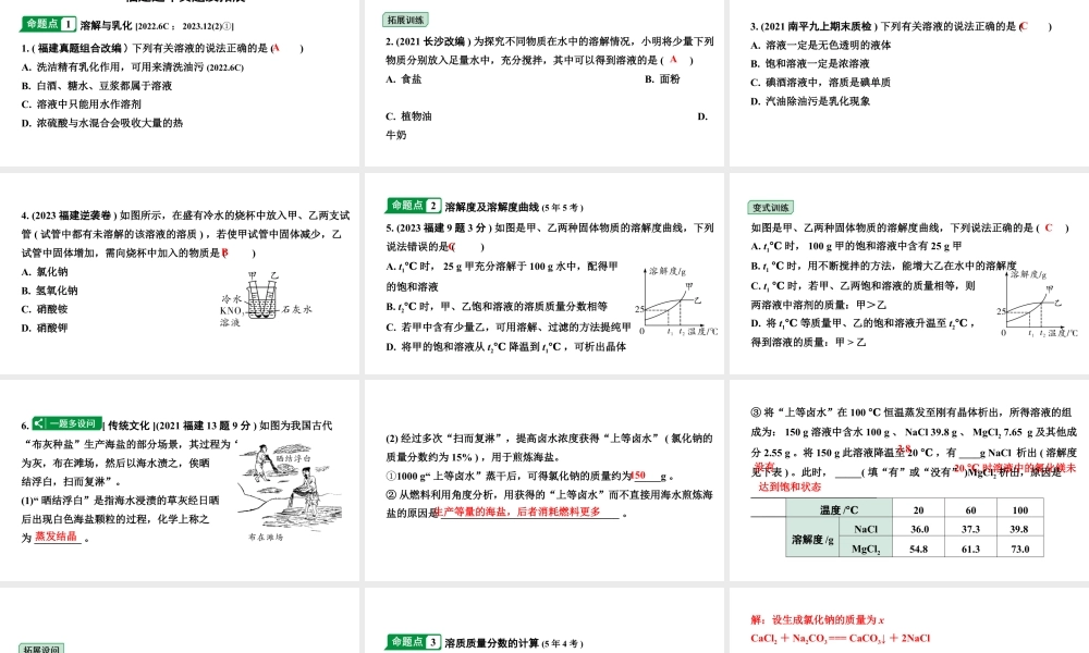 2024福建中考化学二轮中考题型研究 专题五 常见的溶液(课件).pptx