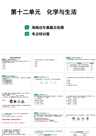 2024海南中考化学一轮复习 中考考点研究 第十二单元 化学与生活（课件）.pptx