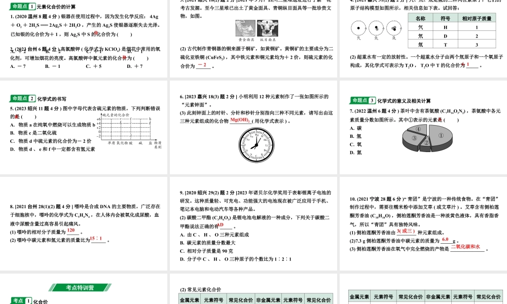 2024江苏中考化学二轮中考考点研究 第2讲 元素化合价与化学式（课件）.pptx