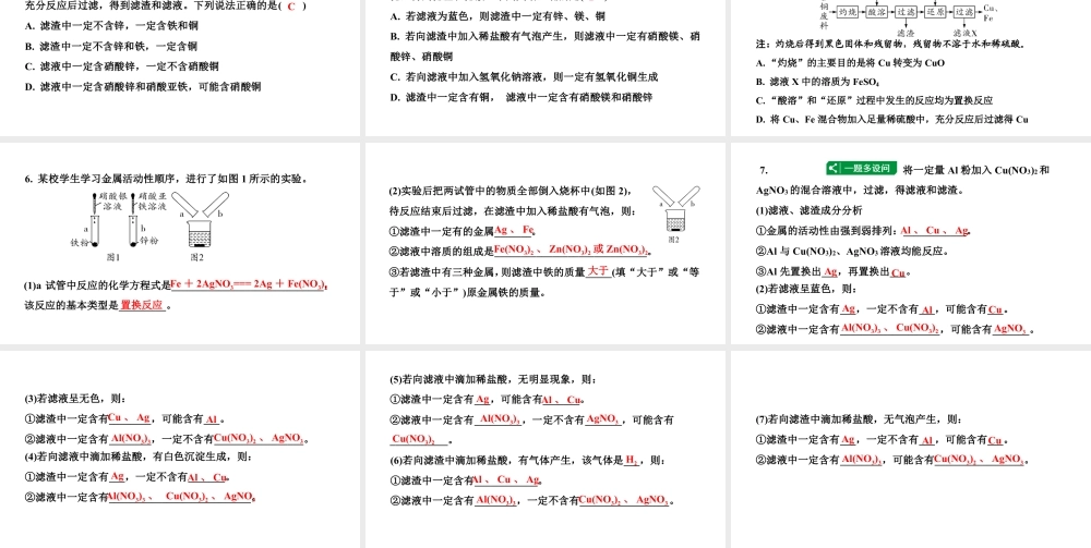 2024辽宁中考化学二轮重点专题研究 微专题 金属与金属盐溶液反应后滤液、滤渣成分的判断（课件）.pptx