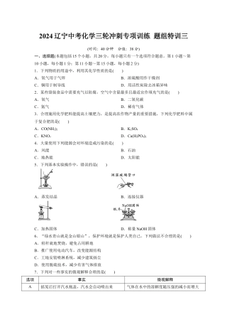 2024辽宁中考化学三轮冲刺专项训练 题组特训三（含答案）.docx