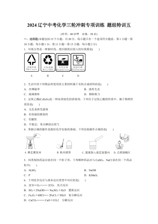 2024辽宁中考化学三轮冲刺专项训练 题组特训五（含答案）.docx
