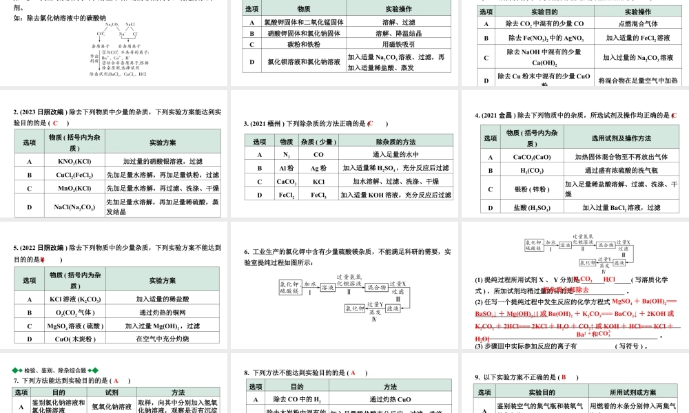 2024山东中考化学二轮专题复习 微专题 物质的除杂与分离（课件）.pptx