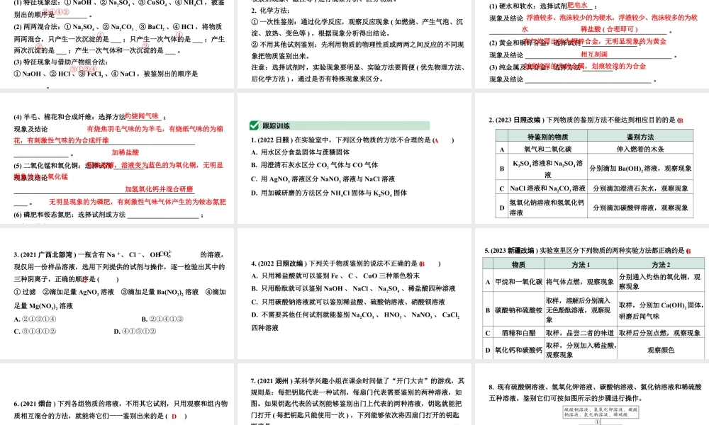 2024山东中考化学二轮专题复习 微专题 物质的检验与鉴别（课件）.pptx