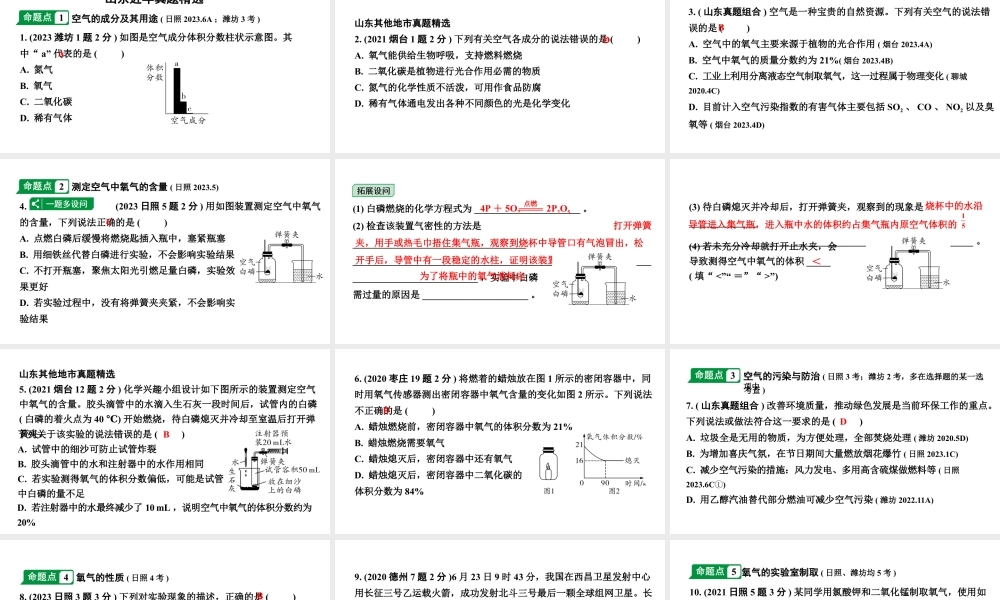 2024山东中考化学一轮复习 中考考点研究 第二单元  我们周围的空气（课件）.pptx