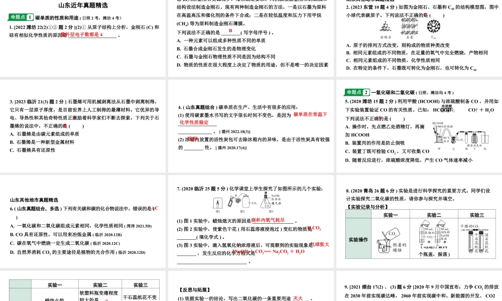 2024山东中考化学一轮复习 中考考点研究 第六单元 碳和碳的氧化物(课件).pptx