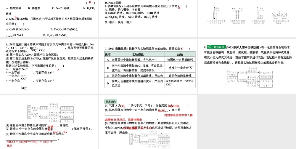 2024陕西中考化学二轮复习之陕西中考考点研究 微专题 酸碱盐的检验与鉴别(课件).pptx