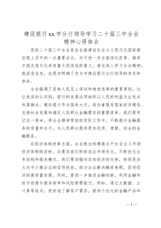 建设银行xx市分行领导学习二十届三中全会精神心得体会.docx
